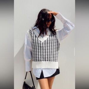 Princess Polly Ashton Sweater Vest Black and White V-Neck Sweater Vest